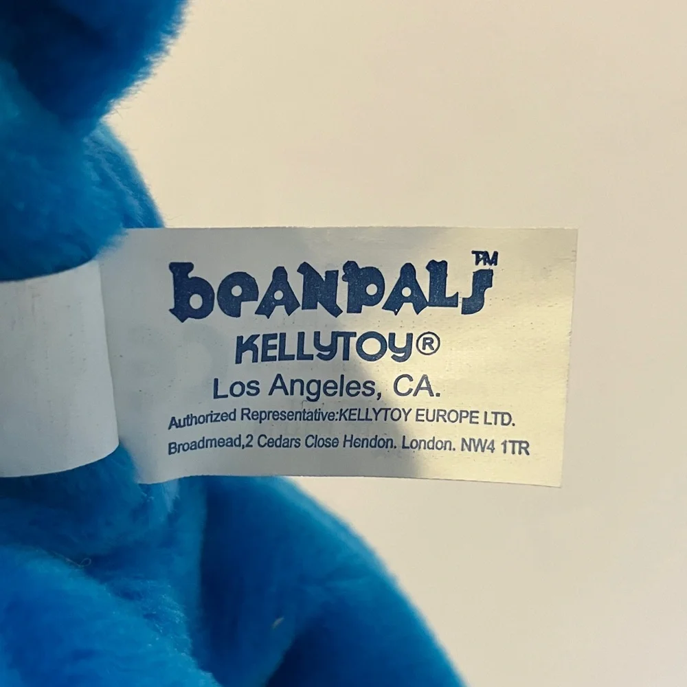Beanpals Kellytoy Blue Elephant with Red Bow‎ Plush 9”